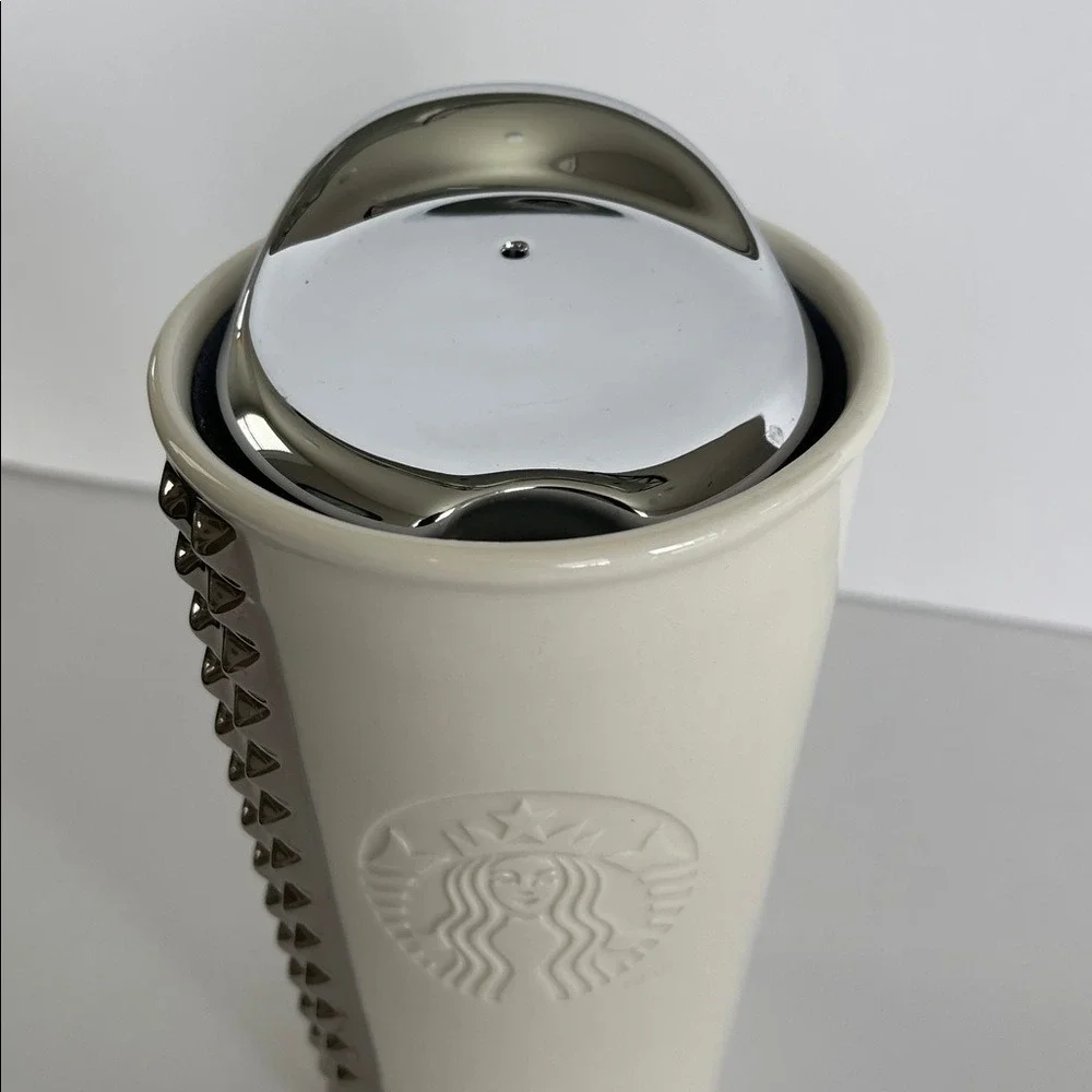Starbucks Cream & Silver Studded‎ Ceramic Travel Mug